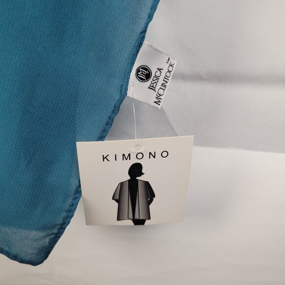 Jessica McClintock Kimono Wrap Kaftan One Size Blue Gemmed Semi Sheer Boho NWT - Picture 2 of 4